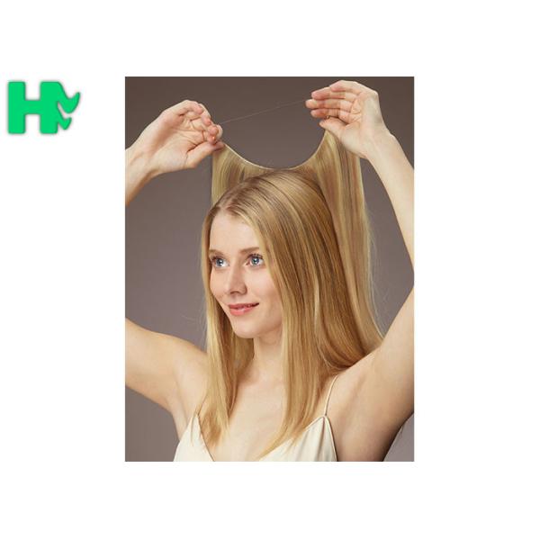 Blonde Color Hair Beautiful Girl Wear Synthetic Clip In Hair Extension Popular
