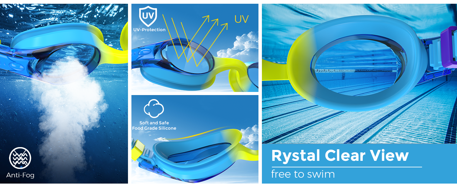 Kids Swimming Goggles with Anti-Fog UV Protection and Rainbow Plating Lenses for Safe Swimming
