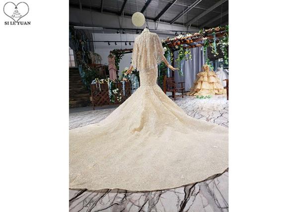 Sling Gold Tailor Made Prom Dresses Deep V Neck Lace Fishtail Beaded Shawl
