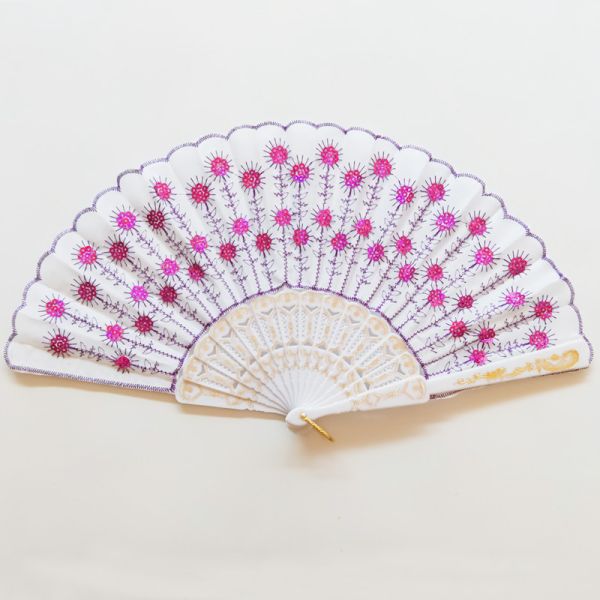 Hot Selling Foldable Hand Held Fan Black Plastic Embroidery Sequin Hand Fan