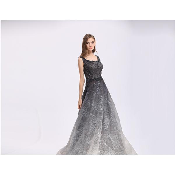 Luxury Black Lace Tulle Embroidery Arabic Evening Dresses Sweep Train Style