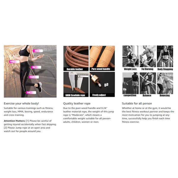 Wholesale Pure Wood Handles Leather Adjustable Skipping Jump Rope With 360-Degree Bearing