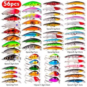 56pcs Hard Bass Bait Floating Carp Lure Kits Peche Leurre Fish Bait Set
