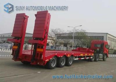80 T Hydraulic Ladder 3 Axles Lowbed Semi Trailer , heavy duty flatbed trailer