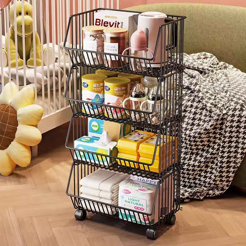 High Quality Stackable Metal Shelf Rotating Storage Basket Kitchen Storage Rack