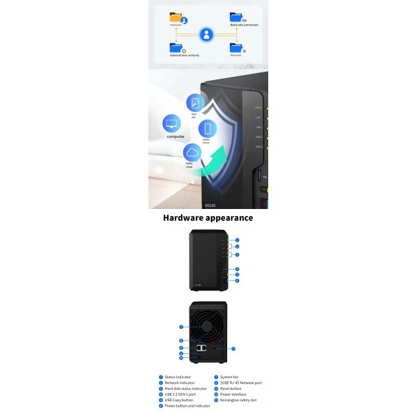 Compact High Performance 2 Bay NAS for Data Backup - Synology DiskStation DS220+ (Diskless)
