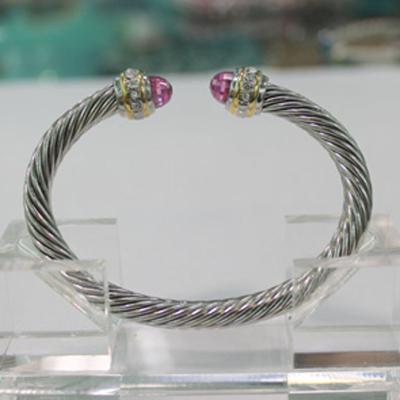 (B-14) Cable Classics Bracelet with pink and crystal NEW Fashion Design Girl Jewelry Women