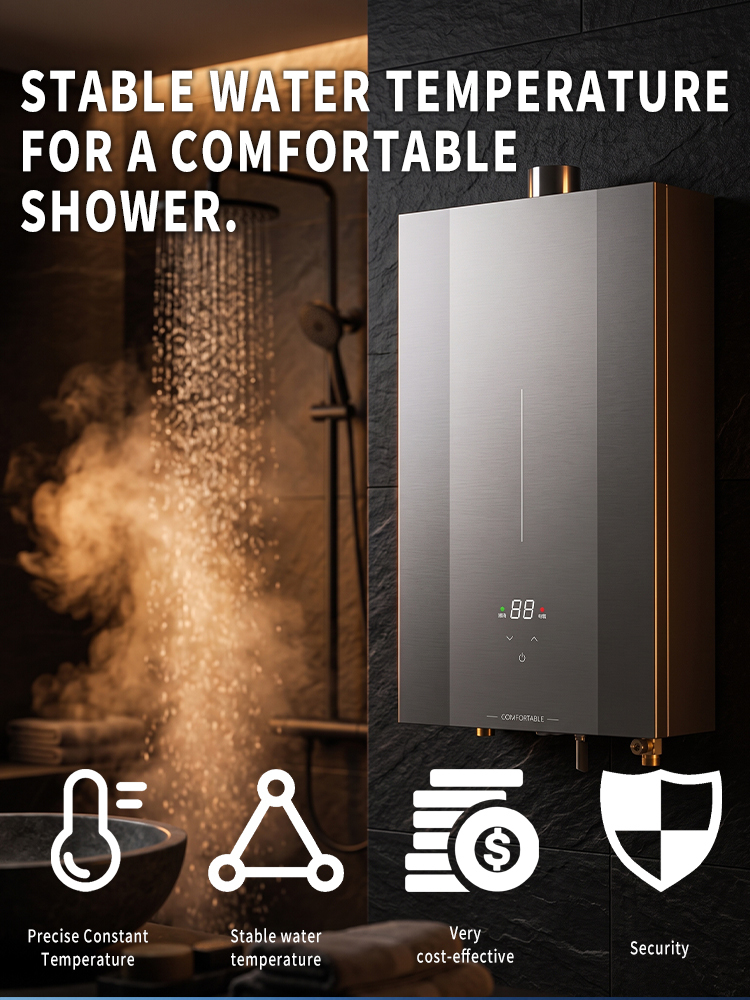 LPG Instant Water Heater Gas Geyser with Copper Heat Exchanger Impulse Ignition and 25kW-30kW Power