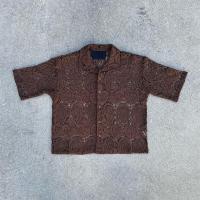 Custom Handwoven Embroidery Logo Boxy Retro Linen Lace Plaid Shirt Crochet Button up Fully Cut and Sew Polo Shirts for Men