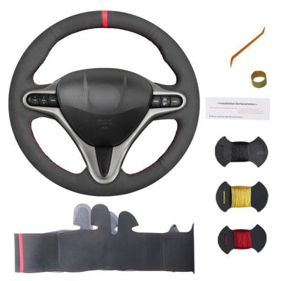 Hand Sewing Black Suede Steering Wheel Cover for Honda Si Civic 8 8th Gen 2006 2007 2008 2009 2010 2011