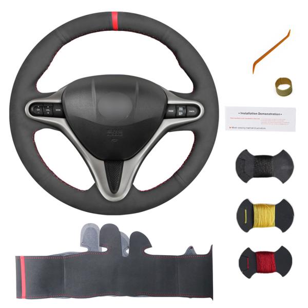 Hand Sewing Black Suede Steering Wheel Cover for Honda Si Civic 8 8th Gen 2006 2007 2008 2009 2010 2011