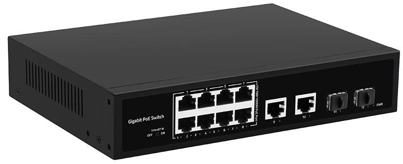 8 портов POE Гигабитный волоконно-волоконный переключатель POE Watchdog с 4 портами SFP/RJ45 Uplink 120 Вт