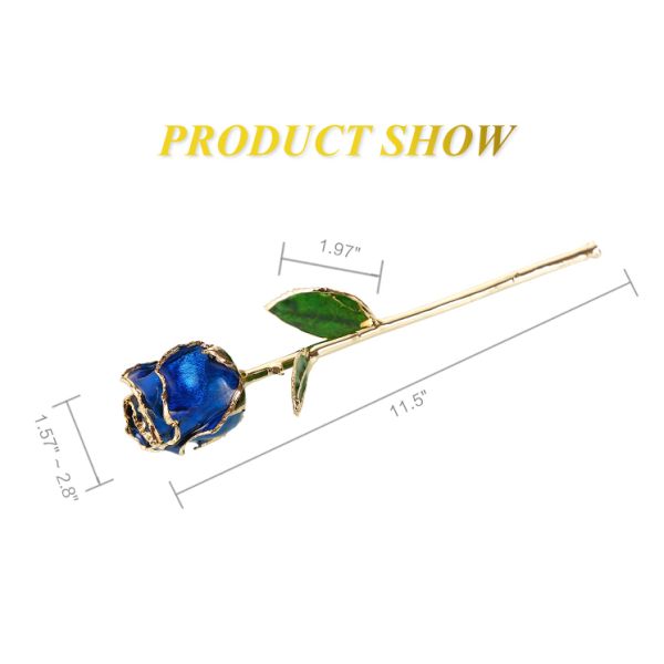 Half-blooming 24k Gold Dipped Handmade Preserved Eternal Fresh Rose with Stem Present for for Valentines Day