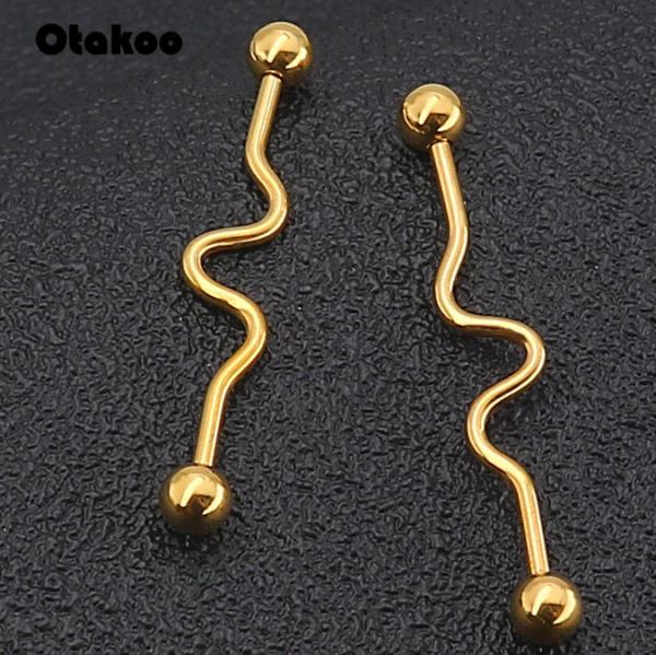 Industrial Seismic Wave 14g Barbell Ear Piercing 5mm Ball 38mm long Body jewelry Ear Barbell jewelry