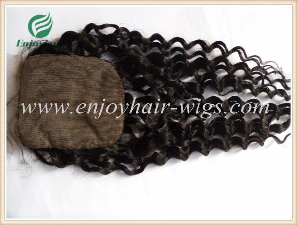 Silk top closure 4''x4'' peruvian virgin hair natural color deep wave 10''-24''middle part