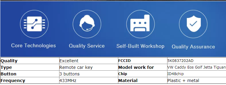 Flip Auto Key Shell Cover 3 Buttons 5K0837202AD