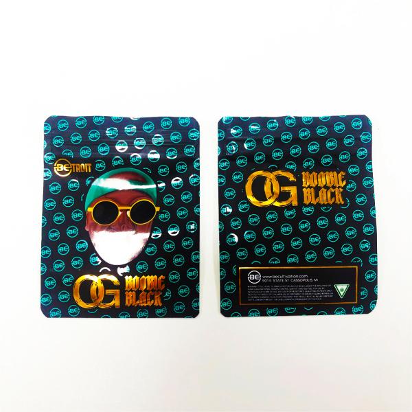 Золотая штамповка УФ печатный марихуана упаковка мешок на заказ алюминиевая фольга сумка 3,5 г