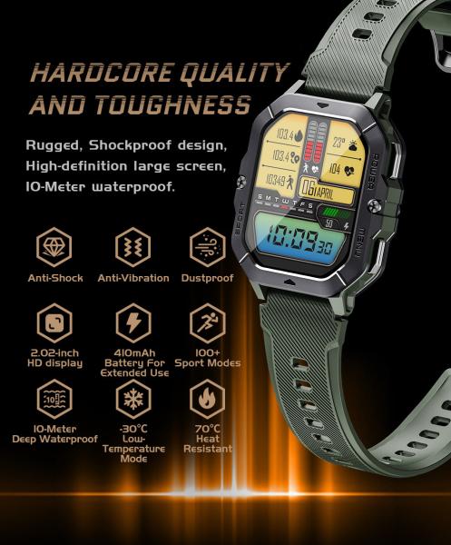 Les hommes appellent la santé en plein air C28 SmartWatch Moniteur de fréquence cardiaque étanche Fitness sportive
