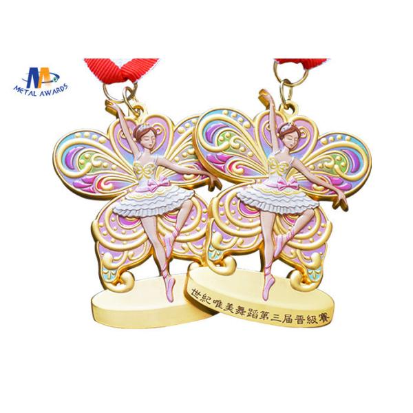 Dancing Medal In 3D Effect Colors Painting for Dancing Girl With Woven Ribbon