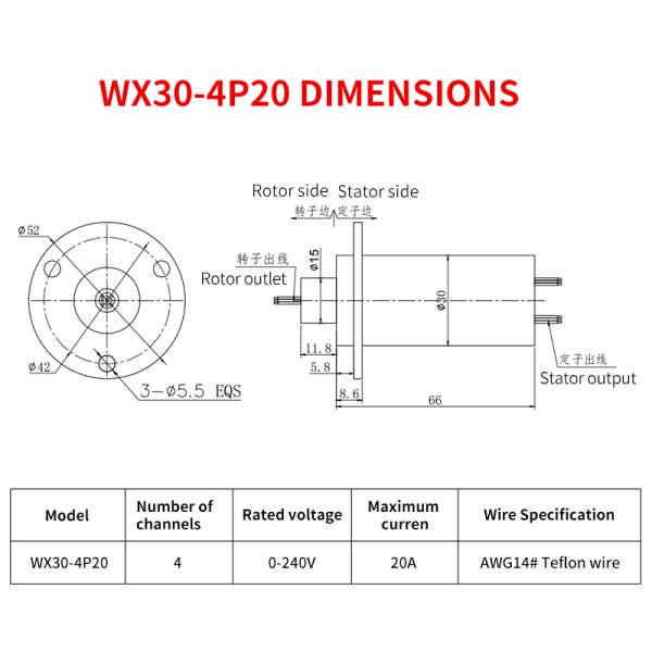 OD 30mm 20A Low Power 4 Wire Slip Ring With Flange For Induction Cooker