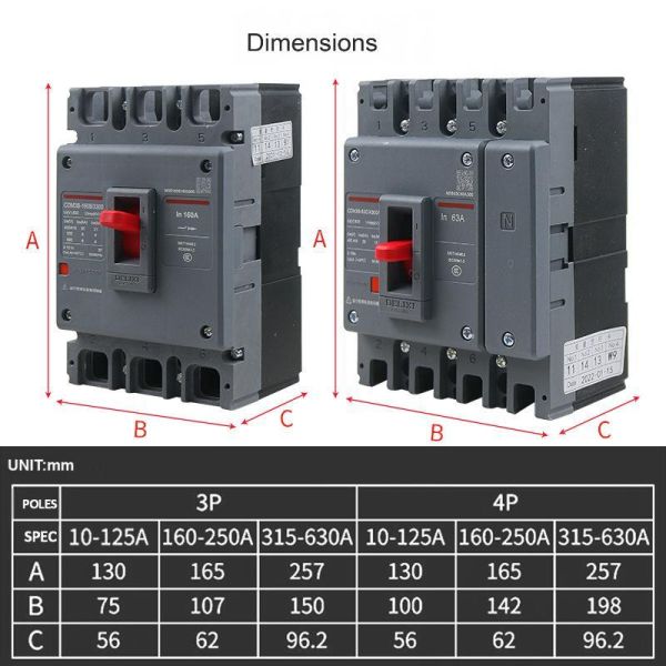 Flame Retardant Material Molded Case Circuit Breaker with Overload Protect and 220V/380V Air Switch for Industrial Control