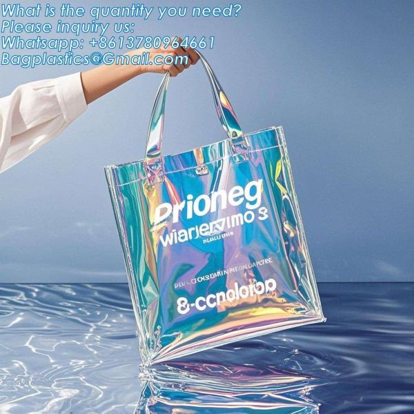 Vinyl Tote Bag Neon Jelly Shoulder Beach Bag Laser Shopping Summer Beach Women Pvc Shoulder Tote Bags Holographic Waterproof Jelly Transparent Handbag For Girl