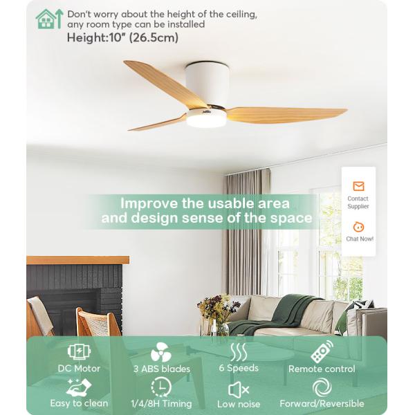 Iluminação personalizável Ventilador de teto de 52 polegadas com controle remoto e luz LED de 3 cores