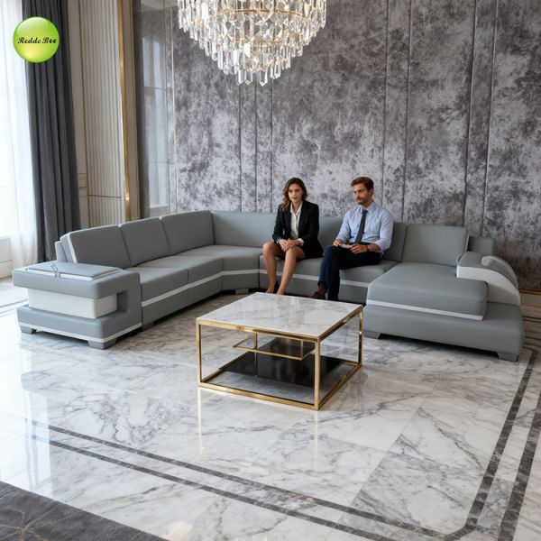 Breathable Leather Sectional Upholstered Corner Sofa Furniture 40D Sponge