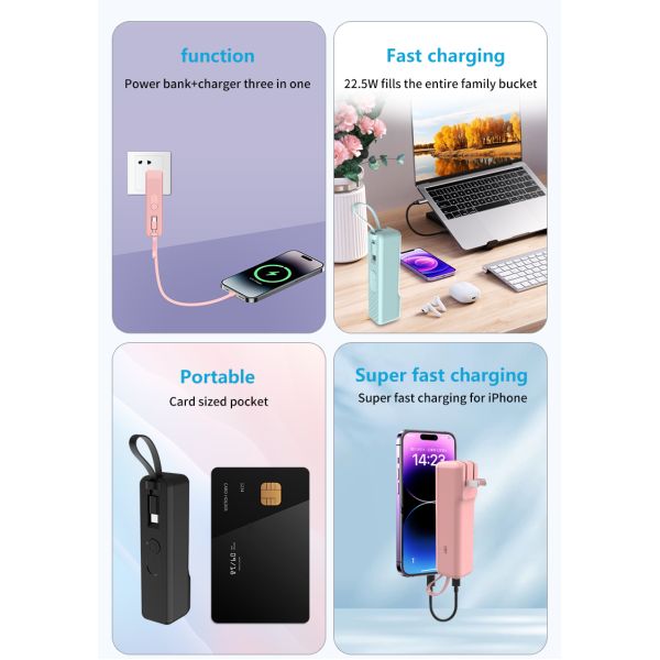 22.5W Output Quick Charger Power Bank Type C 3 In 1 5000 Mah Portable Charger