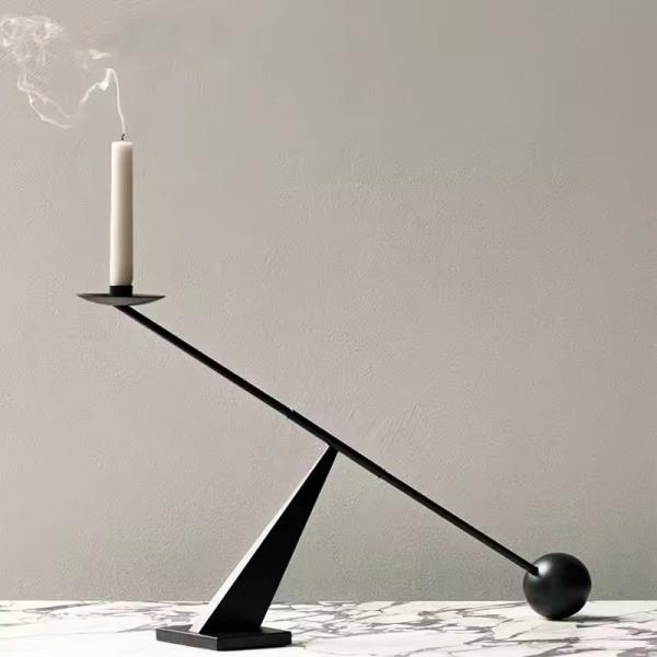 Modern Minimalist Black Creative Personalized Geometric Lines Restaurant Candlelight Dinner Home Decor Metal