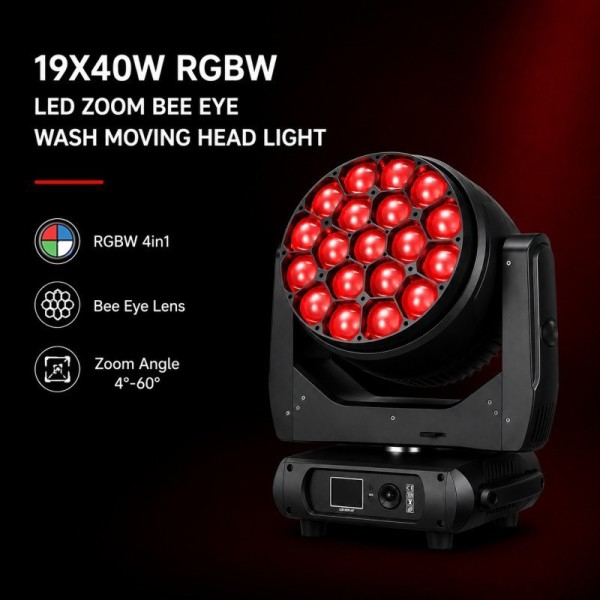 19X40W LED Zoom Bee Eye Wash Moving Head Light with Pixel Control