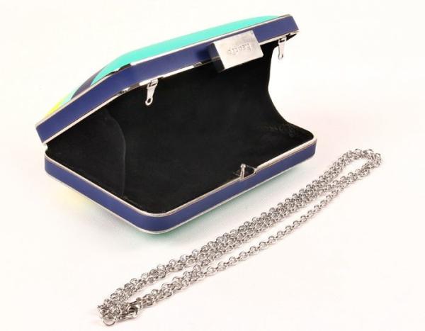 Printed Pu Leather Ladies Leather Clutch Bags With Squeeze Switch Locking