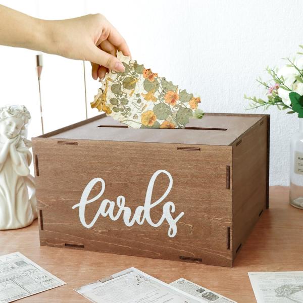Wedding Card Box for Reception Brown Wooden Envelope Money Box Printing Laser