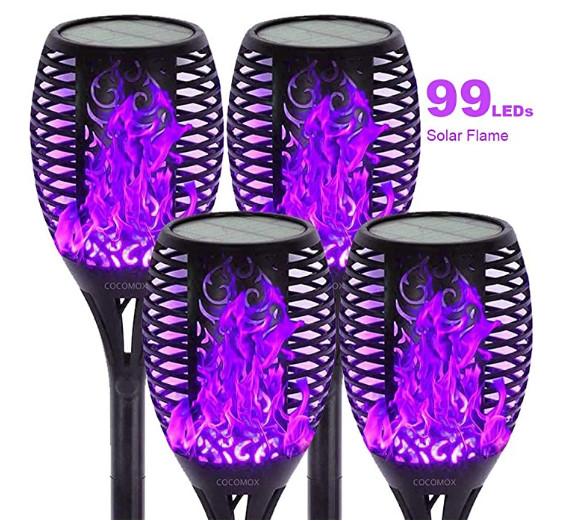 4 Pack Purple Flame 5.5volts Solar Garden Torch Light