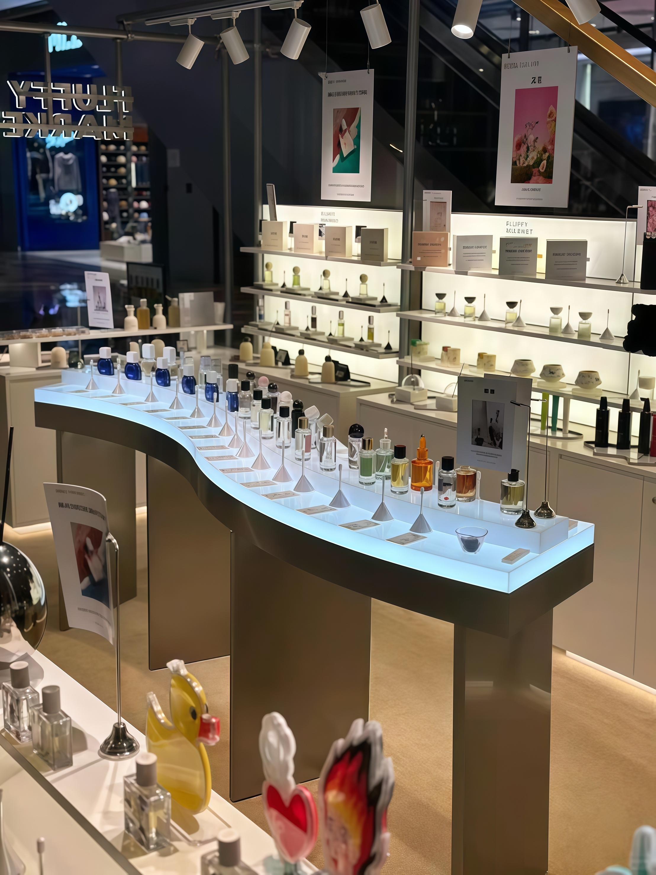 Custom LED Lit Perfume & Skincare Display Cabinets for Retail Boutique Stores-Eco-Friendly Stainless Steel & Glass Furniture