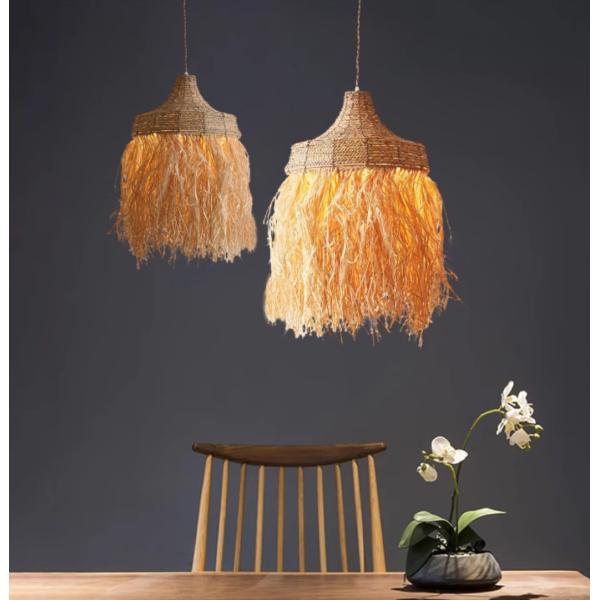 Rattan Chandelier Hotel Restaurant Straw Hat Lamp for Bedroom