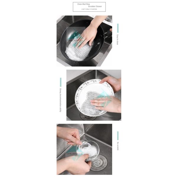 Kitchen Cleaning 1.2mm X 10mm Stainless Steel Chainmail Ring Scrubber