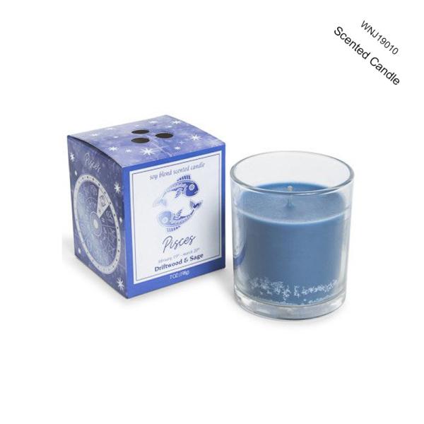 Scented white bottle soy wax candle with blue color folding box