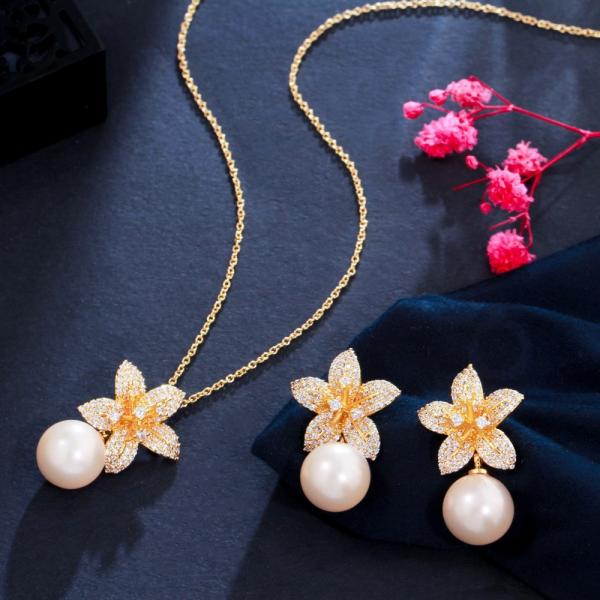 CZ Crystal Necklace and Earring Jewelry Sets Fashio Pearl Chokers Necklaces Earring jewelry