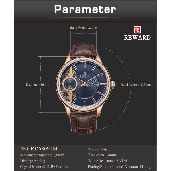 2.5D Mineral Glass Mens Stainless Steel Watches Double Movement Leather Strap