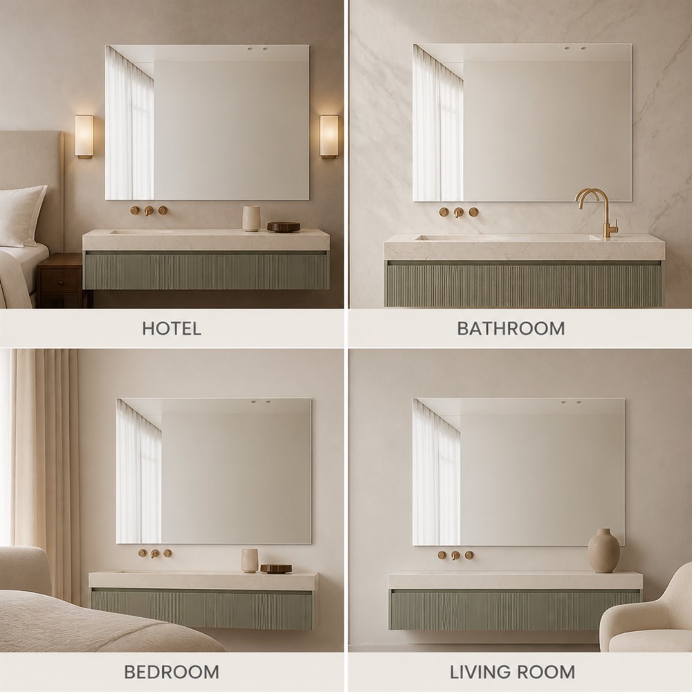 Ultra-Slim Frameless LED Bathroom Mirror with 5mm Copper-Free Silver Glass and Beveled Edge