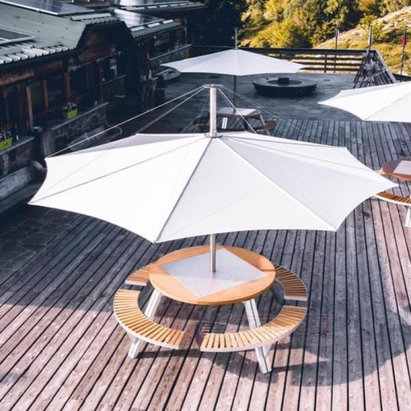 Modern Design Durable Metal Frame Wood Top Round Table And Chairs Wooden Picnic Table Bench
