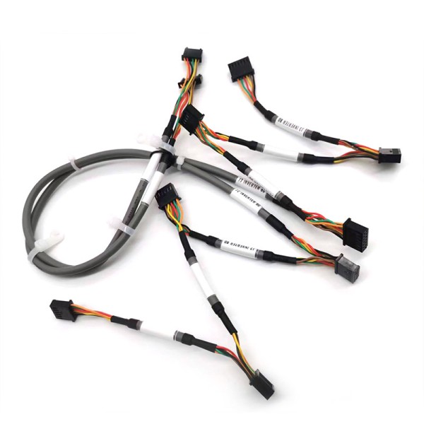 Flexible Custom Wire Harness | Custom Gray Anti-Interference Cable with Printed Mark Heat Shrink Tube， Multi-Branch Inverter Signal Wire Harness for Small CNC Equipment | China Wire Harness Factory
