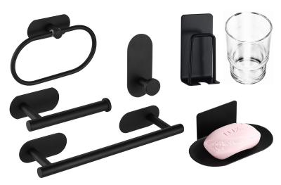 SUS304 Wall Mounted Bathroom Rack Set 6 PCS Matte Black color