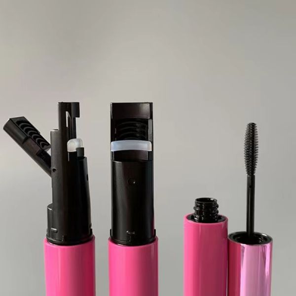 Empty Mascara Bottle, Gloss Pink Plastic Mascara Tube With Silicone Plastic Brush Wand For Mascara Eyelash Serum Packaging