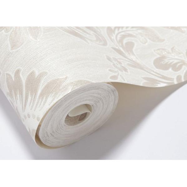 Living Room Washable Vinyl Wallpaper , White Damask Pattern Wallpaper