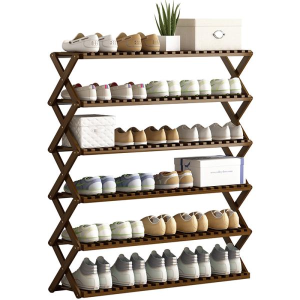 Bamboo Foldable Shoe Rack Free-standing Storage Shelf for Hallway Entryway Bedroom Mail Packing Y Bamboo Narrow Organizer