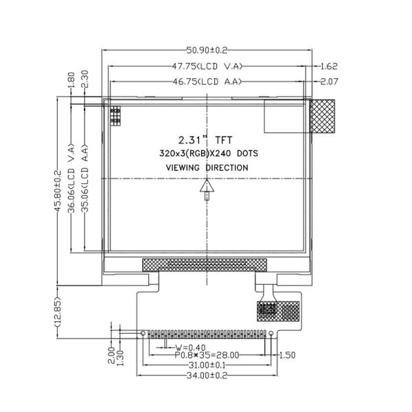 интерфейс Pin 320*240 QVGA MCU модуля 36 дисплея 2.31inch LCD