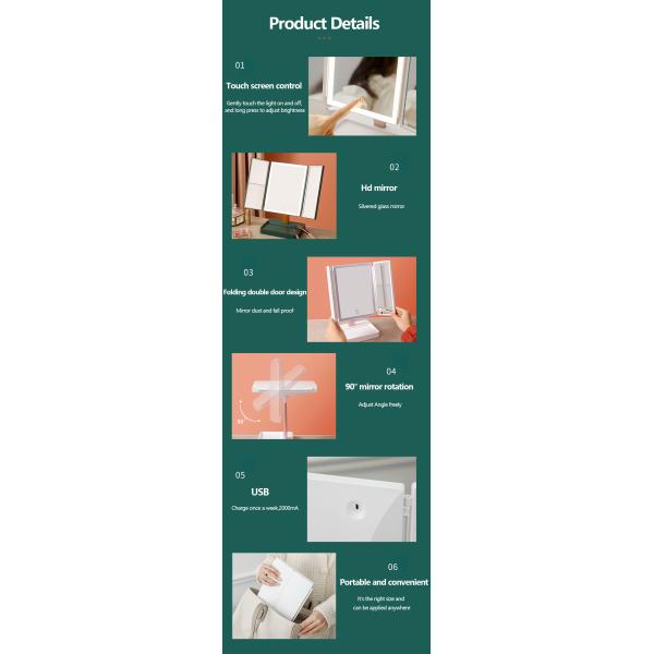 Trifold vanity Lighted Magnifying Makeup Mirror Cosmetic ABS Plastic