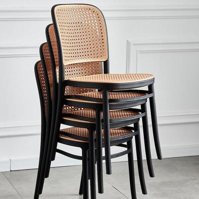 Modern Plastic PP Dining Chair Black High Back Rattan Seat